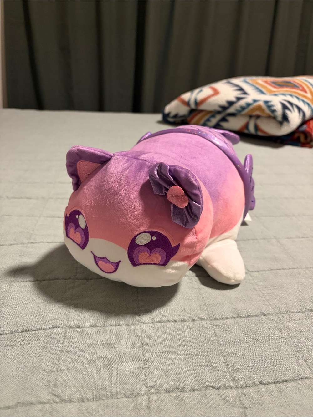Plush Pink and Purple Cat Pillow Plushie - Cute Decorative Stuffed Animal